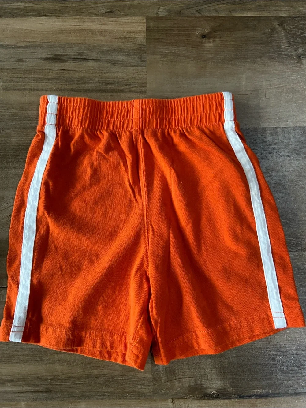 Blue & White Striped Polo with Orange Shorts